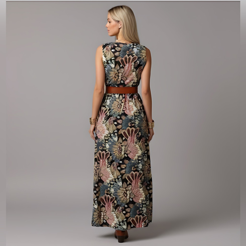 LAST ONE π₯ Boho Tropical Print A-Line Maxi Dress - Picture 2 of 8